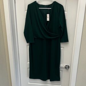 Ann Taylor Dark Green Long Sleeve Wrap-Style Dress